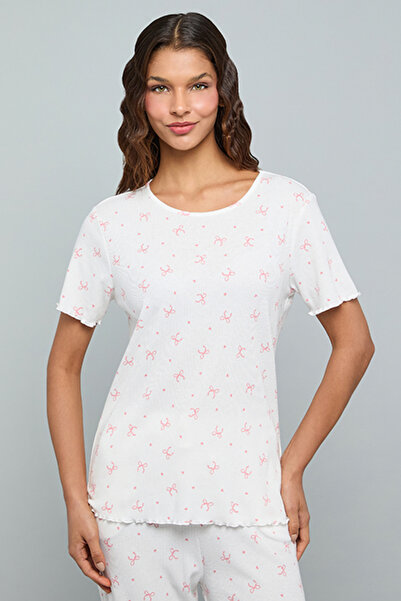R&B Printed Sleep Top With Round Neck and Short Sleeves