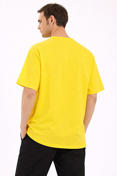 DUBU BUTİK Unisex Oversize Sarı Tişört Sevimli Kedi Baskılı %100 Pamuk Salaş Streetwear T-Shirt