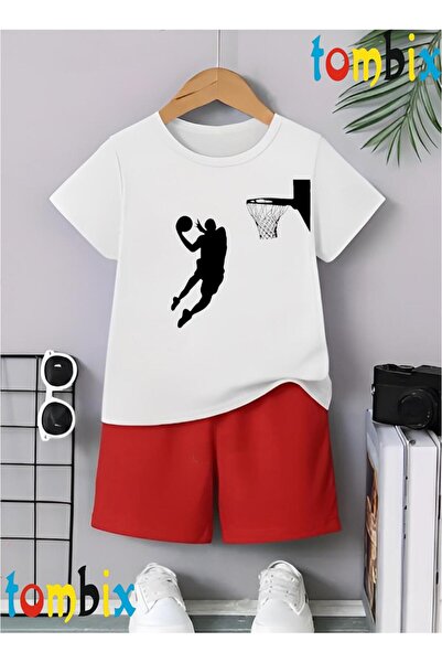 tombix Pota and Basketball Player Printed T-Shirt Shorts Summer Children's Set