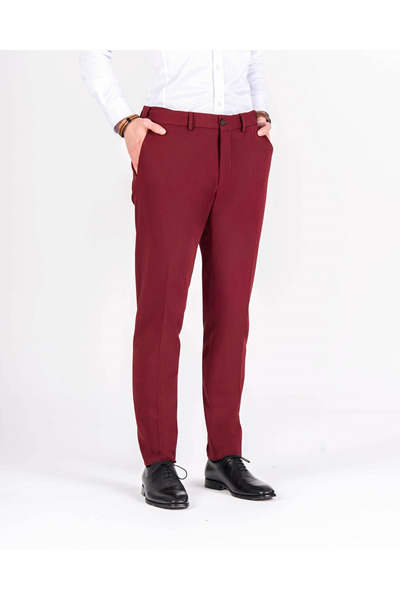 TerziAdemAltun Italijanski stil uskih muških pantalona bordo boje T7897