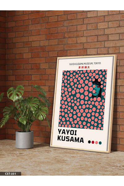 Evinemoda Yayoi Kusama Pink Spotted Portrait One Piece Wooden Framed Painting