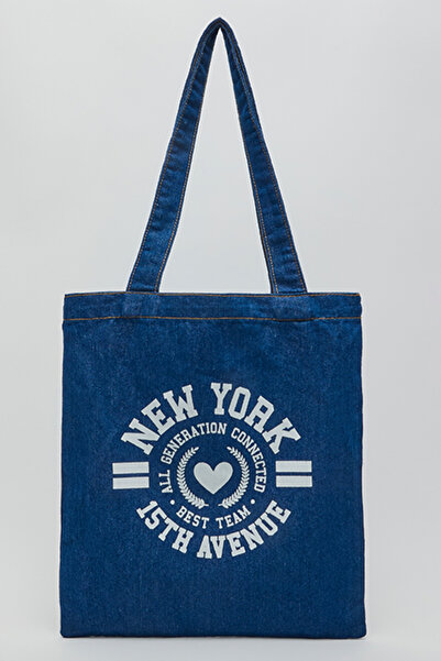 R&B Printed Denim Shoulder Bag