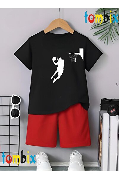 tombix Pota and Basketball Player Printed T-Shirt Shorts Summer Children's Set