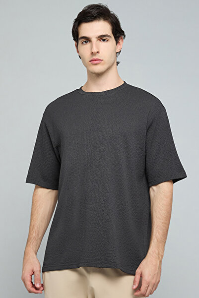 R&B Textured T-Shirt with Crew Neck and Short Sleeves