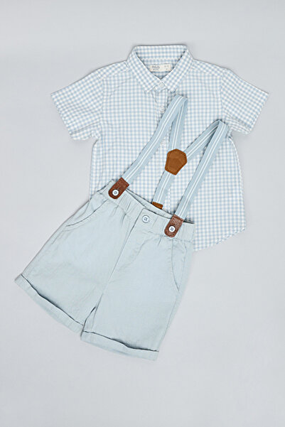 R&B Checked Shirt & Shorts with Suspenders