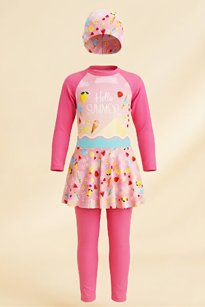 MODANINO طقم ملابس سباحة للفتيات بأكمام طويلة وتنورة سفلية من 4 إلى 13 سنة 12...