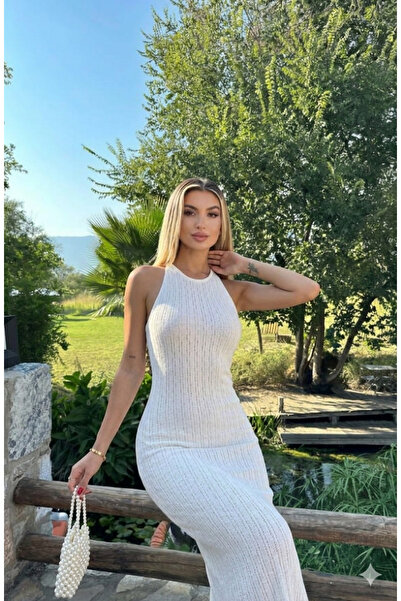 BEGBOR COLLECTİONS Fitilli Triko Maxi Elbise Halter Yaka Vücuda Oturan Yazlık...
