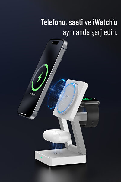 woyax QI2 Kablosuz Şarj Standı Katlanabilir Telefon - iWatch - AirPods Uyumlu iPhone - Android Kulaklık Saat Wireless