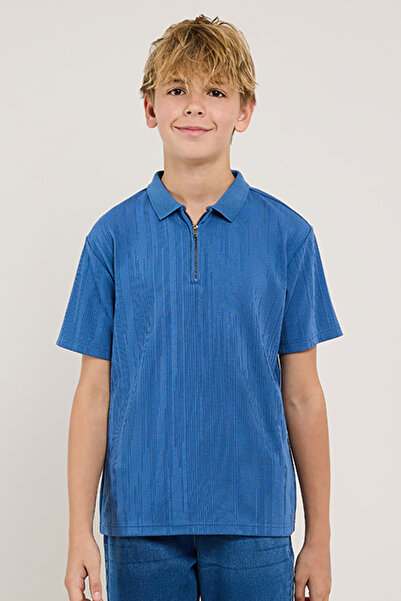 R&B Textured Polo T-Shirt with Short Sleeves