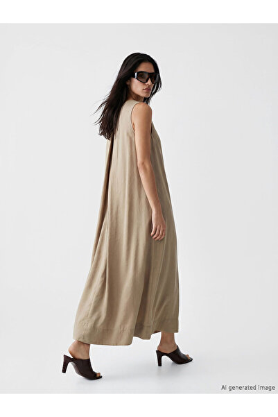 LC Waikiki NEVAVM με τη διαφορά LCW Vision Καφέ οβάλ φόρεμα με λαιμόκοψη Moda...