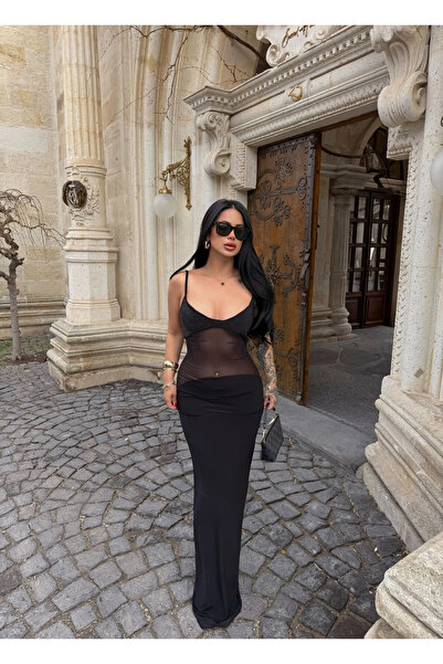 kırmızı butiks Φόρεμα με πέτρες στο στήθος και λεπτομέρειες από τούλι