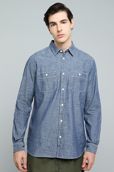 R&B Textured Shirt with Classic Collar and Long Sleeves