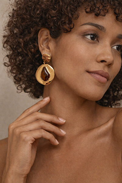 Arthesia Jewelry Gold Plated Drop Stone Detailed Dangle Earrings
