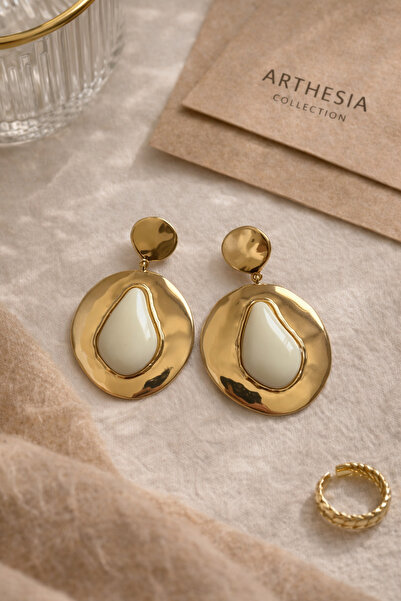 Arthesia Jewelry Gold Plated Drop Stone Detailed Dangle Earrings