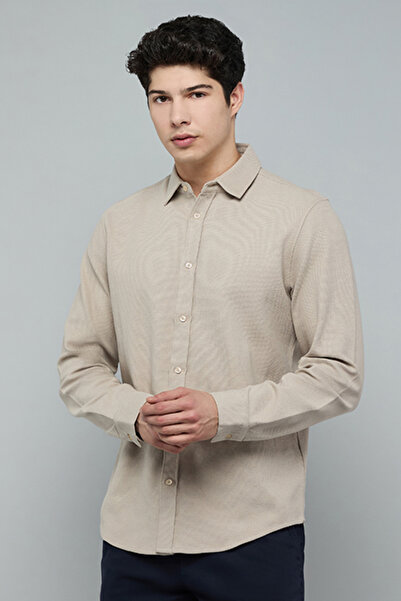 R&B Textured Shirt with Classic Collar and Long Sleeves