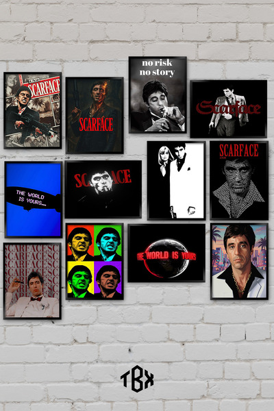 tablomaxtbx 12 Parça Scarface Tony Montana Mafya Suç Kült Sinema Film Dekorat...