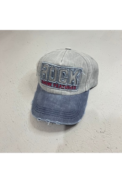 Zeramine 2024 Γκρι vintage καπέλο με κεντημένα ροκ γράμματα, αντίκες λεπτομέρ...