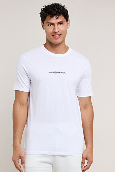 R&B Print Detail T-Shirt with Crew Neck and Short Sleeves