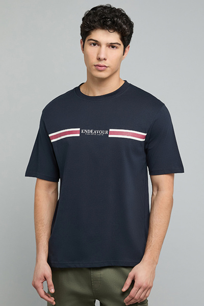R&B Printed T-Shirt with Crew Neck and Short Sleeves