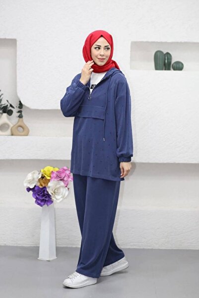 Işşıl 7984-Soft Texture Lycra Combed Cotton Stoned Maternity Tracksuit Set