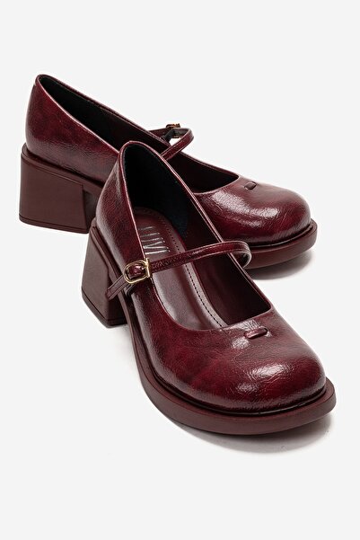LuviShoes Γυναικεία παπούτσια Mary Jane με χοντρό τακούνι LUANDA σε μπορντό χ...