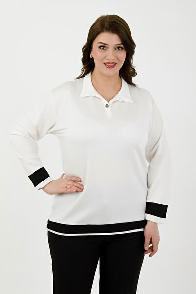 By Alba Collection Γυναικεία Λευκή Πλεκτή Μπλούζα Λύκρα με Γαρνιτούρες σε Μεγ...