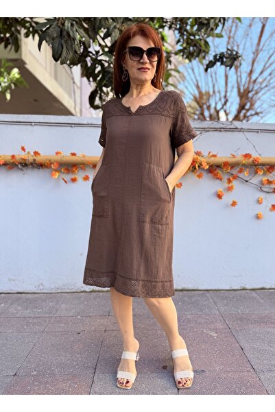 DenizEge Φόρεμα Didim από βαμβάκι με επένδυση, καφέ χρώμα