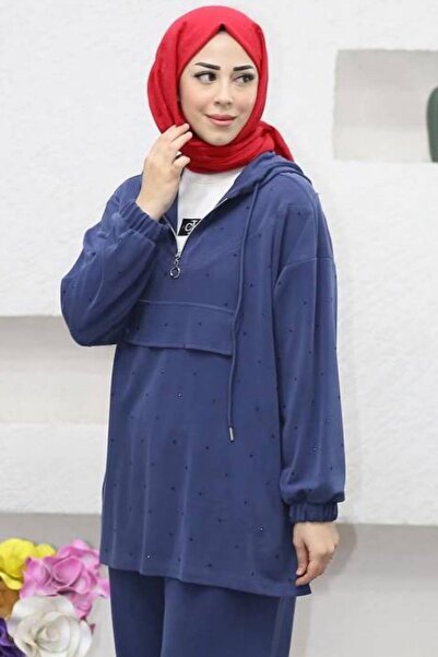 Işşıl 7984-Soft Texture Lycra Combed Cotton Stoned Maternity Tracksuit Set