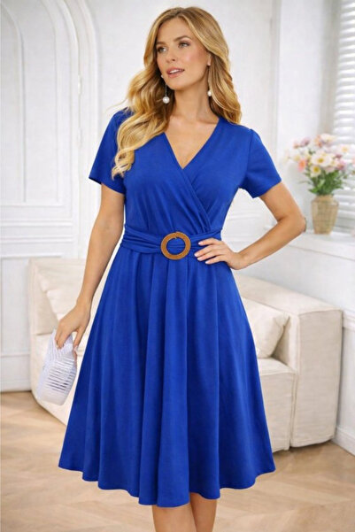 Modayakamoz Νέα σεζόν Γυναικείο κοντομάνικο φόρεμα διπλό πέτο με γιακά μπροστ...