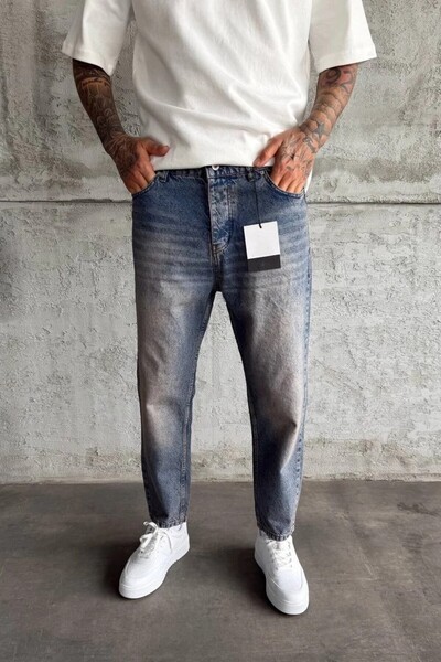 MADZEYMODA Ανδρικό τζιν παντελόνι Boyfriend Washed Blue Denim KE-1092