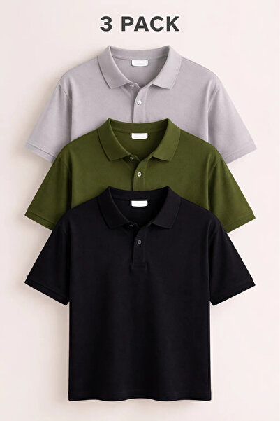 MATERIAL Ανδρικό μπλουζάκι με κοντό μανίκι, φαρδιά γραμμή, 3 τεμάχια, με λαιμ...