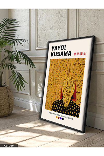 Evinemoda Jajoi Kusama portret, jednodijelna crna slika u drvenom okviru
