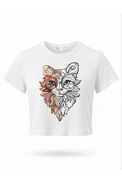 Miss Poem Γυναικείο μπλουζάκι με στάμπα White Cat, Basic, με κοντό μανίκι και...