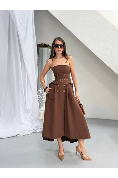 GAMZE ALPTEKİN Φόρεμα υψηλής ποιότητας χωρίς τιράντες με λεπτομέρεια στη μέση...