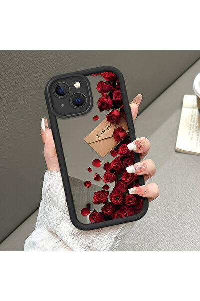 CASEVIBE iPhone 14 Plus Uyumlu Şık gül desenli aynalı telefon kılıfı
