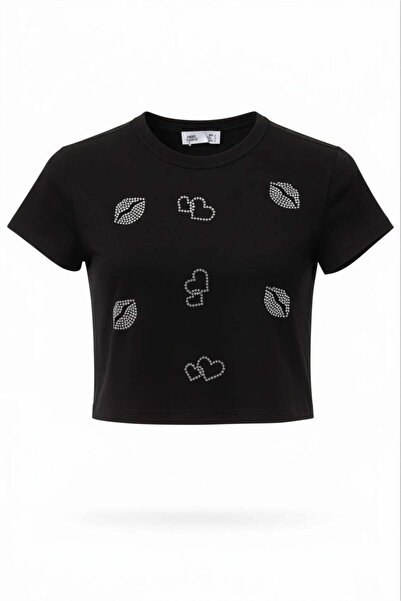 Miss Poem Γυναικείο μπλουζάκι με κοντό μανίκι και λαιμόκοψη ποδηλάτου, με μαύ...