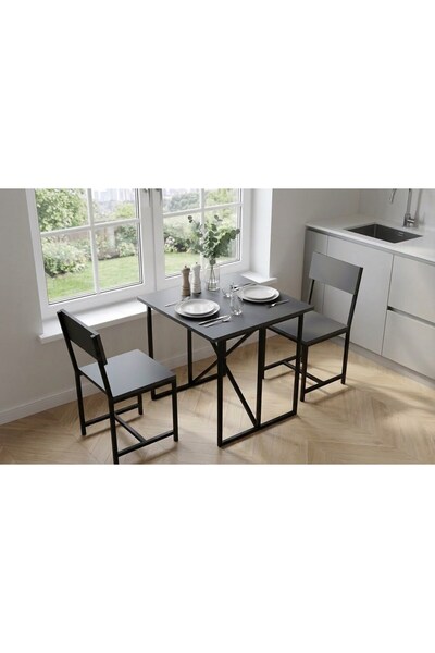 Pratico Piko 2 Sandalyeli Masa Takımı Antrasit – Metal Profil Portatif Mutfak...