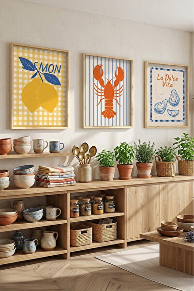 STARYUNA Πίνακας Κουζίνας, Σετ Τριών Πινάκων με Θέμα Θάλασσα και Λεμόνι με Ξύ...