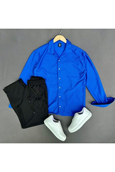 THEGENTMAN Comfortable Fit Ribbed Shirt + Trousers 2-Piece Combination