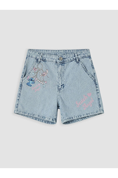 LC Waikiki Texx Store Quality Stitch and Angel Printed Girls' Jean Shorts