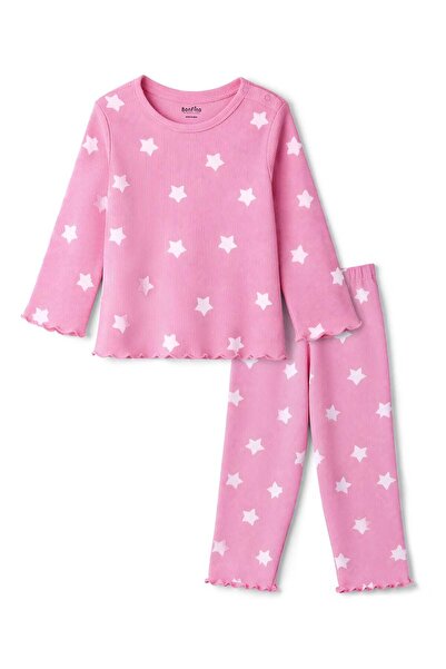 Bonfino Rib Star Printed Full Sleeves Pyjama Set - Pink