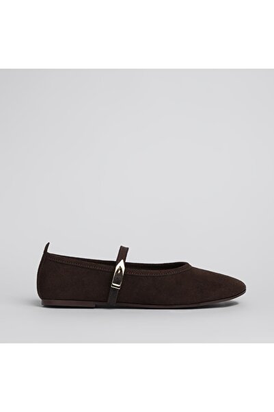SHOELUKS حذاء باليه نسائي كلاسيكي من جلد الغزال باللون البني الحار