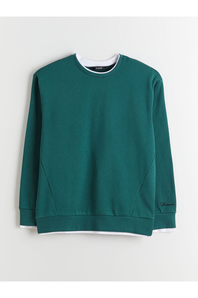 LC Waikiki Crew Neck Embroidered Men's Thick Sweatshirt