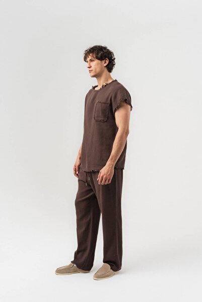 go gang own Σετ μπλουζάκι και παντελόνι από ξεφτισμένο λινό ύφασμα με κρόσσια...