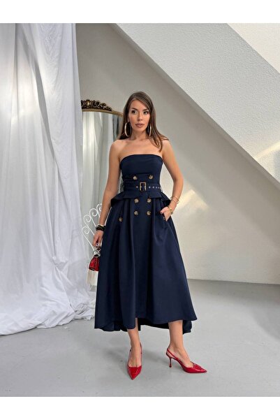 GAMZE ALPTEKİN Φόρεμα υψηλής ποιότητας χωρίς τιράντες με λεπτομέρεια στη μέση...