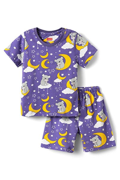 Babyhug Knit Half Sleeves Shorts Night Suit With Koala Print - Violet