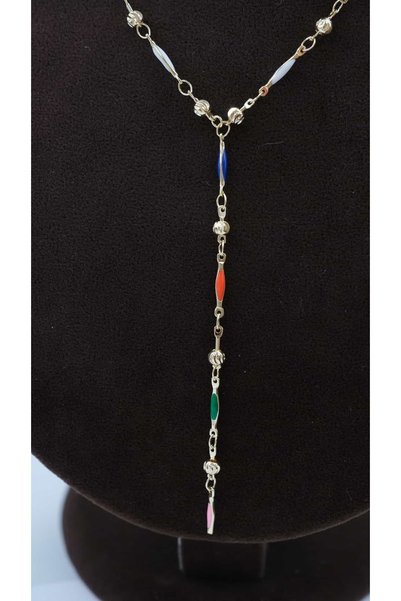 Jerie Gold Dorika Detailed Colorful Enamel Y Necklace