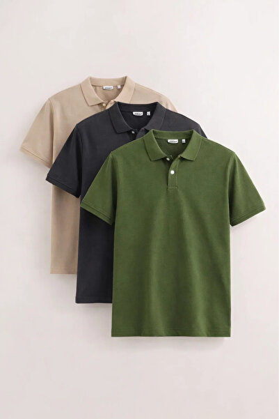 MATERIAL Men's Basic Short Sleeve Loose 3-Piece Polo Collar T-Shirt
