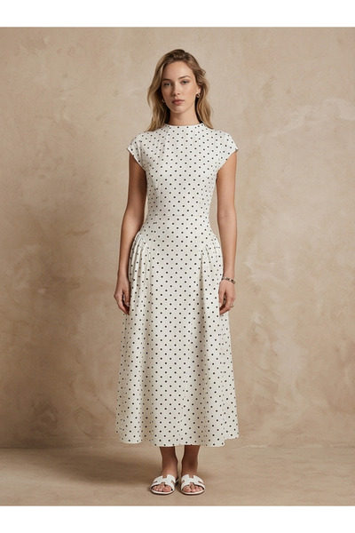 D'RECCY Λευκό μακρύ φόρεμα με πουά