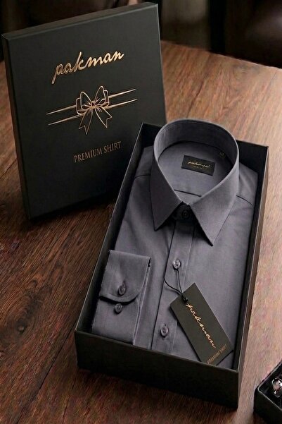 Pakman PREMIUM Pamuk Saten Slim Fit Erkek Gömlek - Hediye Kutulu